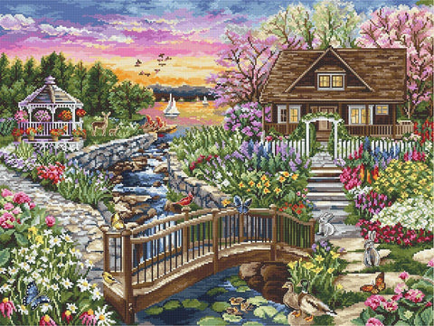 Luca-S siuvinėjimo rinkinys Spring Blooms on the Lake SB2379 43x32.5cm - kaSiulai.lt