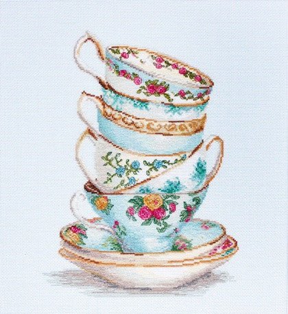 Luca-S siuvinėjimo rinkinys Turquoise Tea Cups SBA2325 22x29cm - kaSiulai.lt