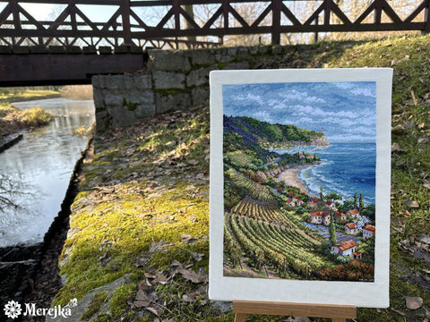 Merejka kryželiu siuvinėjimo komplektas „Pajūrio vaizdas“, 33,5×25 cm - kaSiulai.lt