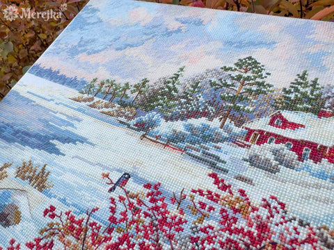 Merejka siuvinėjimo komplektas „Ežero namas“ 30×40 cm dovanai - kaSiulai.lt