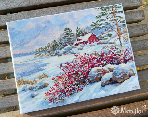Merejka siuvinėjimo komplektas „Ežero namas“ 30×40 cm dovanai - kaSiulai.lt