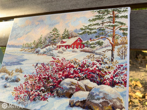 Merejka siuvinėjimo komplektas „Ežero namas“ 30×40 cm dovanai - kaSiulai.lt