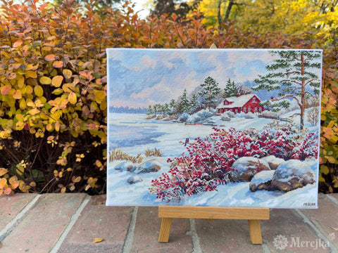 Merejka siuvinėjimo komplektas „Ežero namas“ 30×40 cm dovanai - kaSiulai.lt