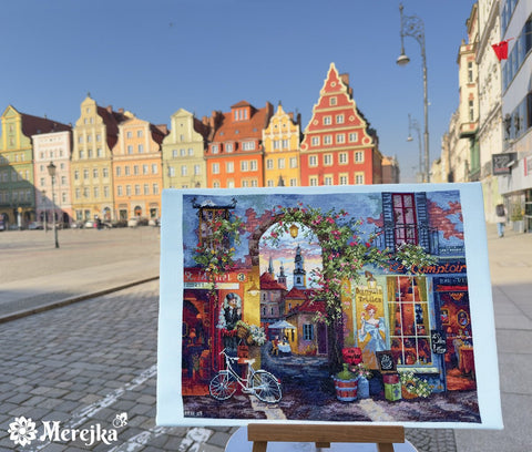 Merejka siuvinėjimo komplektas kryželiu „Prancūziška kavinė“ 31×39 cm - kaSiulai.lt