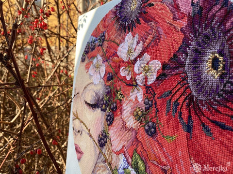 Merejka siuvinėjimo komplektas „She Sleeps“ – Aida 16, 40 DMC, Ø28 cm - kaSiulai.lt