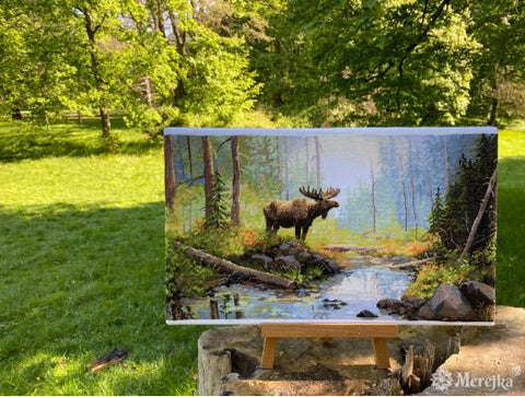 Merejka siuvinėjimo rinkinys „Miško rytas“ — kryžminis siuvinėjimas, 29×52 cm - kaSiulai.lt