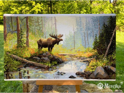 Merejka siuvinėjimo rinkinys „Miško rytas“ — kryžminis siuvinėjimas, 29×52 cm - kaSiulai.lt