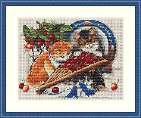 Merejka SK68 "Kittens & Cherries" — pilnas siuvinėjimo komplektas - kaSiulai.lt