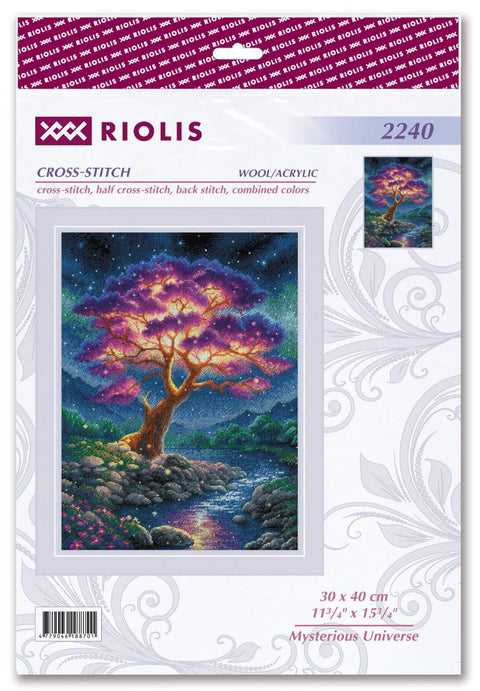 RIOLIS siuvinėjimo rinkinys „Misteriška Visata“ №2240 — 30×40 cm, 31 spalva, juoda 14 ct AIDA
