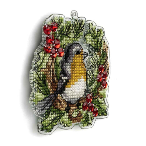 Kalėdinis siuvinėjimo kryželiu rinkinys ant perforuoto plastiko – pakabinamas žaisliukas eglutei (Wonderland Crafts)