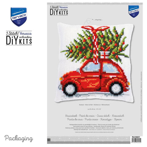 Pagalvėlės užvalkalo siuvinėjimo komplektas — Kalėdinis automobilis (kryželiu) - kaSiulai.lt