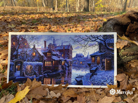 Panoraminis detalaus dizaino skaičiuoto kryželio komplektas „Šiaurės Venecija“, 57,5×28 cm - kaSiulai.lt