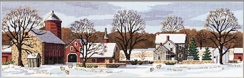 Panoraminis kryželiu siuvinėjimo komplektas "Vaizdinga sodyba" 46×15 cm - kaSiulai.lt