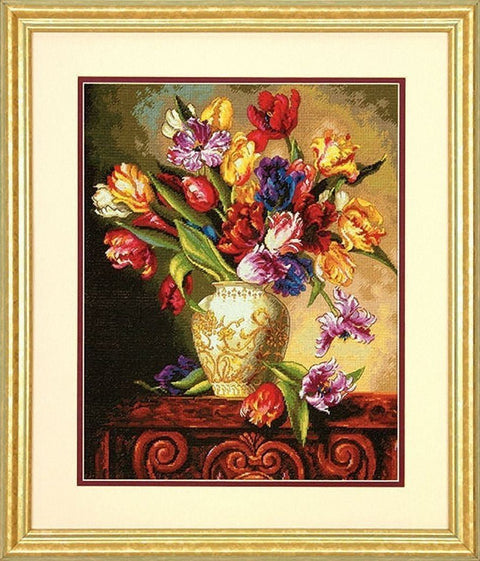 „Papūgų tulpės“ siuvinėjimo komplektas kryželiu, 30,4×38,1 cm - kaSiulai.lt