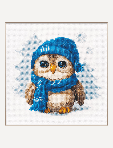 Pelėda — Aine siuvinėjimo kryželių rinkinys (15×15 cm, žiemiškas dizainas)