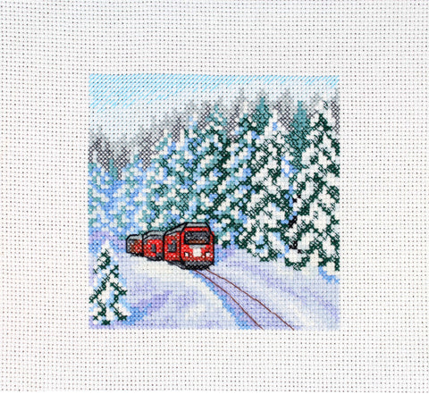 „Per žiemos mišką“ — pradedančiųjų siuvinėjimo komplektas kryželiu, 11×11 cm - kaSiulai.lt
