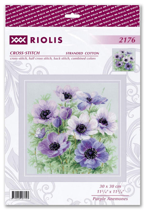 RIOLIS siuvinėjimo rinkinys Nr.2176 „Violetinės anemonės“ — 30×30 cm, 16 spalvų