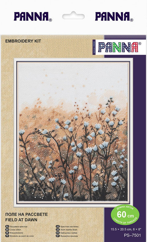 Raminantis kryželinio siuvinėjimo komplektas „Laukas auštant“, 15,5×20,5 cm - kaSiulai.lt