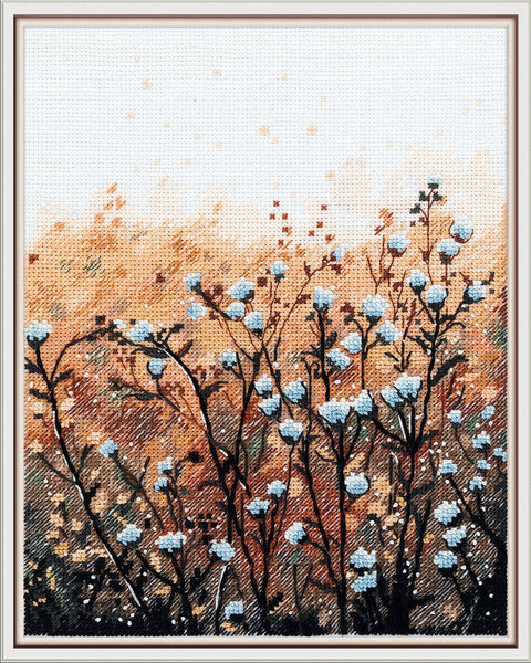 Raminantis kryželinio siuvinėjimo komplektas „Laukas auštant“, 15,5×20,5 cm - kaSiulai.lt