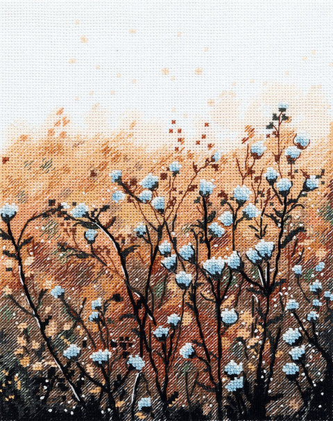 Raminantis kryželinio siuvinėjimo komplektas „Laukas auštant“, 15,5×20,5 cm - kaSiulai.lt