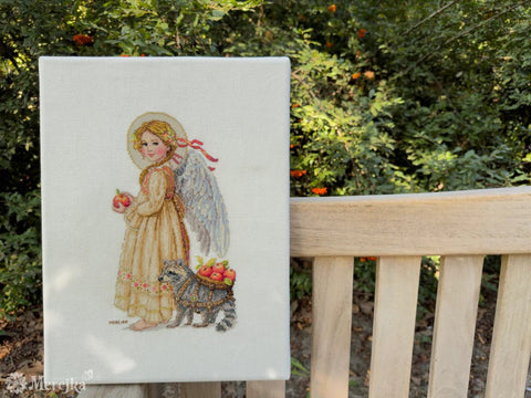 Rudens motyvo „Apple Picking Time“ siuvinėjimas kryželiu, 17×27 cm - kaSiulai.lt