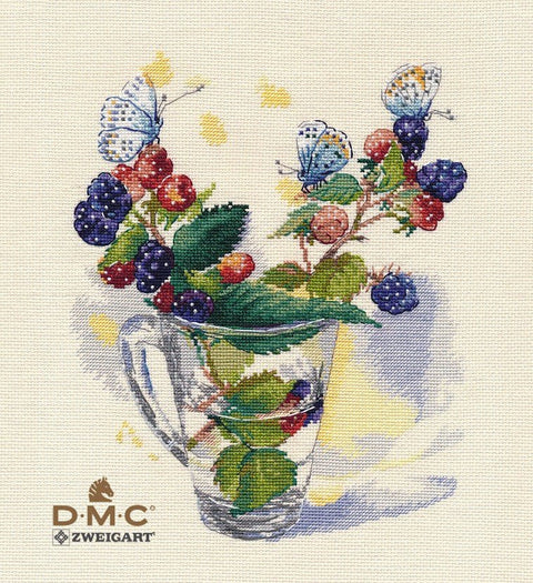 Rugpjūčio puokštė — siuvinėjimo komplektas kryželiu, DMC mulina, Zweigart 16 ct, 19×23 - kaSiulai.lt