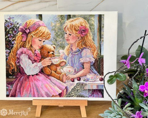 Siuvinėjimo komplektas „Arbatėlė“ (skaičiuotasis kryželis) 31×37 cm — puiki dovana - kaSiulai.lt