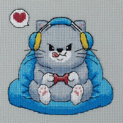 Siuvinėjimo komplektas „Fluffy Gamer“, 15×15 cm — miela dovana - kaSiulai.lt