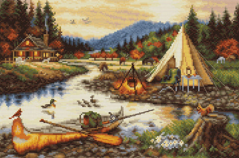 Siuvinėjimo komplektas Gold Creek 33×22 cm — mažo formato peizažas - kaSiulai.lt