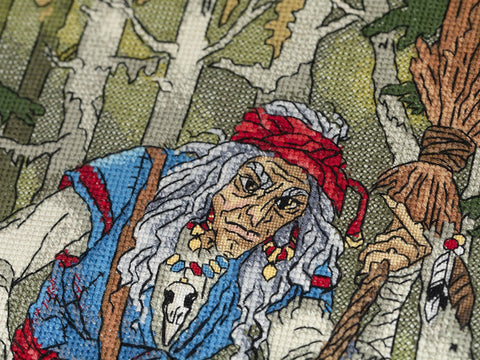 Siuvinėjimo komplektas kryželiu „Baba Jaga“ (slavų mitologija), 27×36,5 cm - kaSiulai.lt