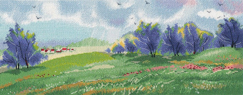 Siuvinėjimo komplektas kryželiu — Pavasario peizažas, 37×15 cm - kaSiulai.lt