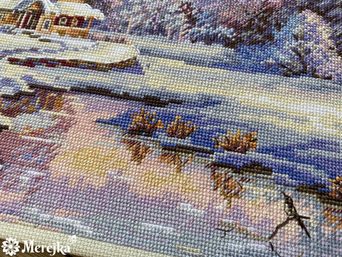 Siuvinėjimo komplektas kryželiu „Pirmasis sniegas“, 20×29 cm - kaSiulai.lt