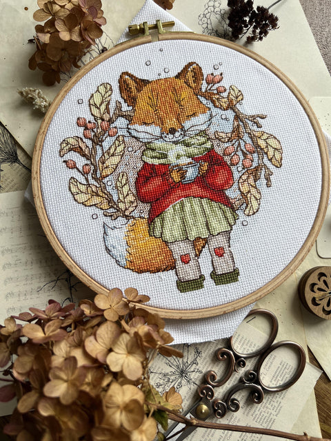 Siuvinėjimo komplektas kryželiu „Rudeninė arbata“ 15×17 cm - kaSiulai.lt