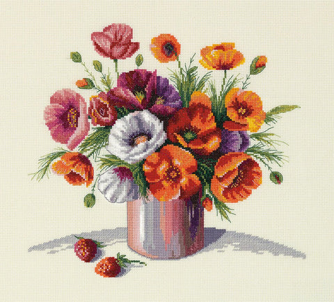 Siuvinėjimo komplektas kryželiu „Rytinės aguonos“, 29×27 cm - kaSiulai.lt