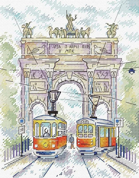 Siuvinėjimo komplektas kryželiu „Triumfo arka“, Aida 14, 26 spalvų, 22×18 cm - kaSiulai.lt