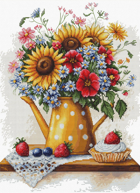 Siuvinėjimo komplektas kryželiu „Vasarinės gėlės“ 25×34 cm - kaSiulai.lt