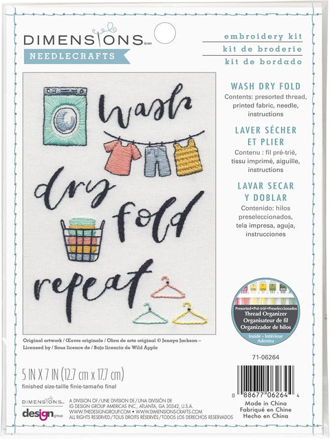 Siuvinėjimo komplektas kryželiu „Wash • Dry • Fold“ skalbyklos dekorui - kaSiulai.lt