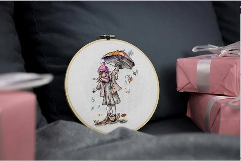 Siuvinėjimo komplektas "Lietus", 16 × 11,5 cm — žavus mini paveikslėlis - kaSiulai.lt