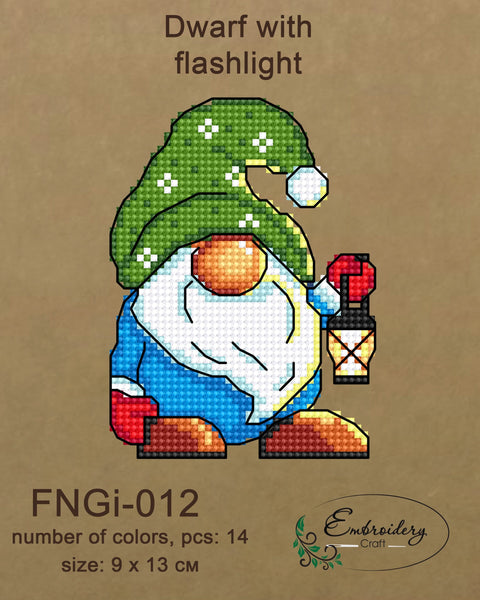 Siuvinėjimo komplektas „Nykštukas su žibintuvėliu“ — hobiui ir dovanai - kaSiulai.lt