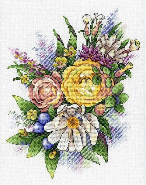 Siuvinėjimo komplektas „Pavasario melodija“ – kryželiu, DMC 30 spalvų, 25×20 cm - kaSiulai.lt