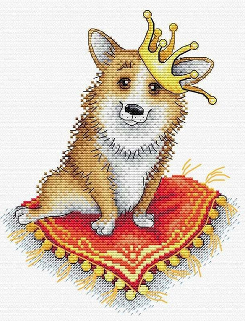 Siuvinėjimo komplektas Royal Corgi — Aida 14, 22×17 cm, 19 spalvų - kaSiulai.lt