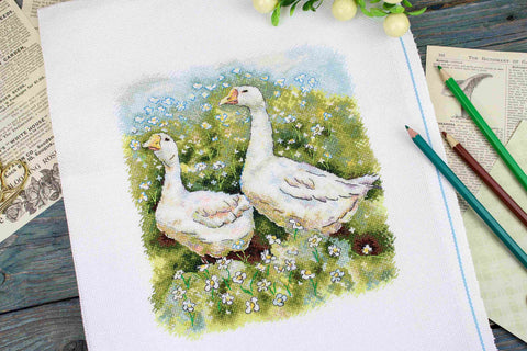 Siuvinėjimo komplektas „Žąsys pasivaikščiojime“, 22×20 cm - kaSiulai.lt