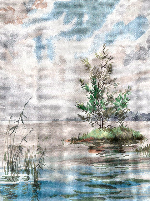 Siuvinėjimo kryželiu komplektas „Atspindys“, 24×35 cm — elegantiškas motyvas - kaSiulai.lt