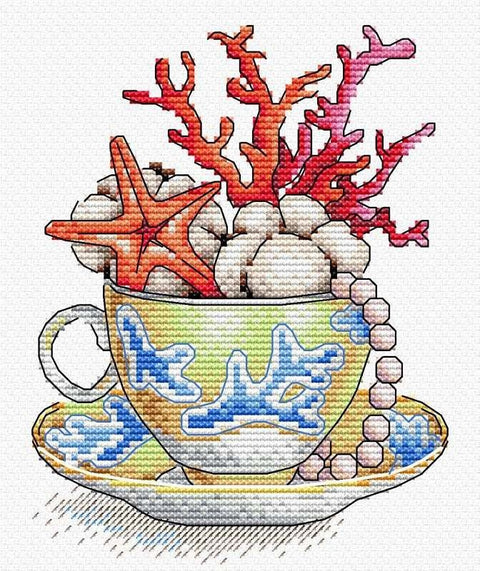 Siuvinėjimo kryželiu komplektas „Jūros gurkšnis“ — Aida 14, 24 spalvos - kaSiulai.lt