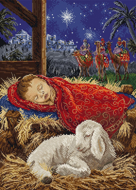 Siuvinėjimo kryželiu komplektas „Kūdikėlis Jėzus“, 23×32 cm - kaSiulai.lt