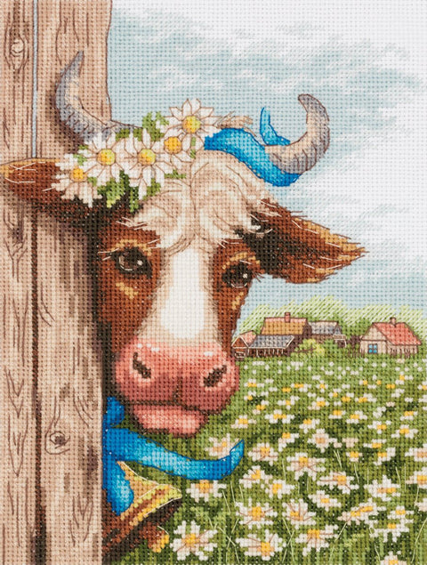 Siuvinėjimo kryželiu komplektas „Ramunėlių pieva“, 15×20,5 cm - kaSiulai.lt