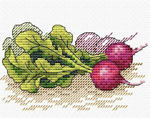 Siuvinėjimo kryželiu komplektas „Ridikėliai“, Aida 14, 13 spalvų, 8,5×11 cm - kaSiulai.lt