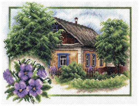 Siuvinėjimo kryželiu komplektas „Vasara kaime“ su siūlais ir schema - kaSiulai.lt