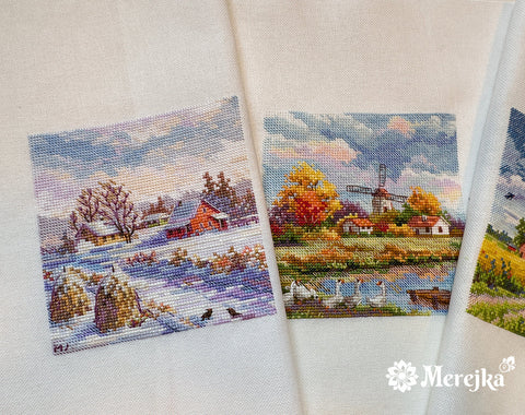 „Ruduo“ siuvinėjimo kryželiu rinkinys 11,5 × 11,5 cm – rudeninis motyvas, pradedantiesiems, namų dekorui