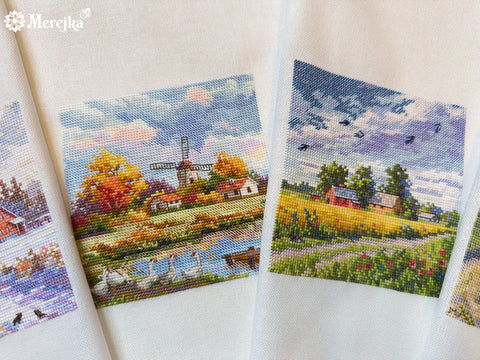 „Ruduo“ siuvinėjimo kryželiu rinkinys 11,5 × 11,5 cm – rudeninis motyvas, pradedantiesiems, namų dekorui
